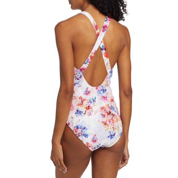 Johnny Was Summer Days Eyelet Cross-Back One-Piece Swimsuit SUMMER DAYS Size L - Picture 2 of 9